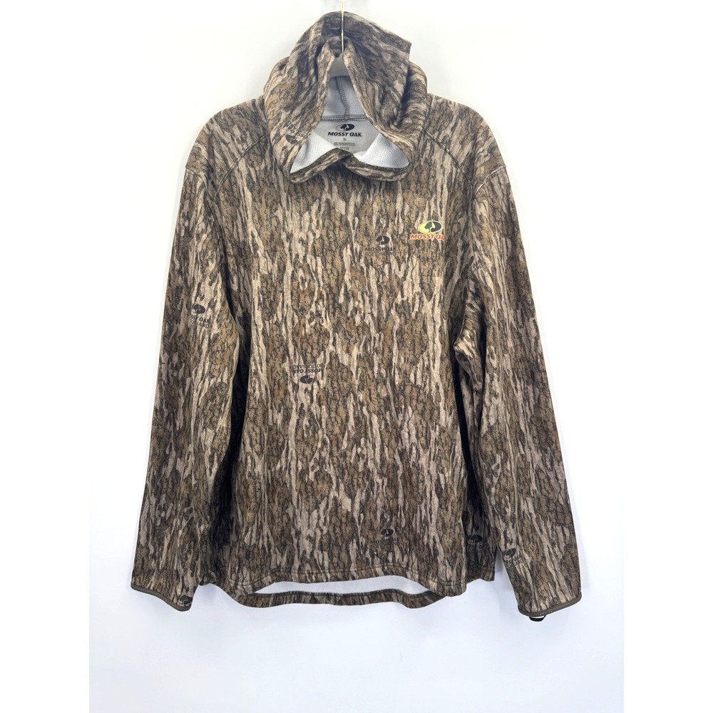 Mossy Oak Bottomland Camo Hood Sweatshirt XL Zip Pockets Pullover Fleece Hunting